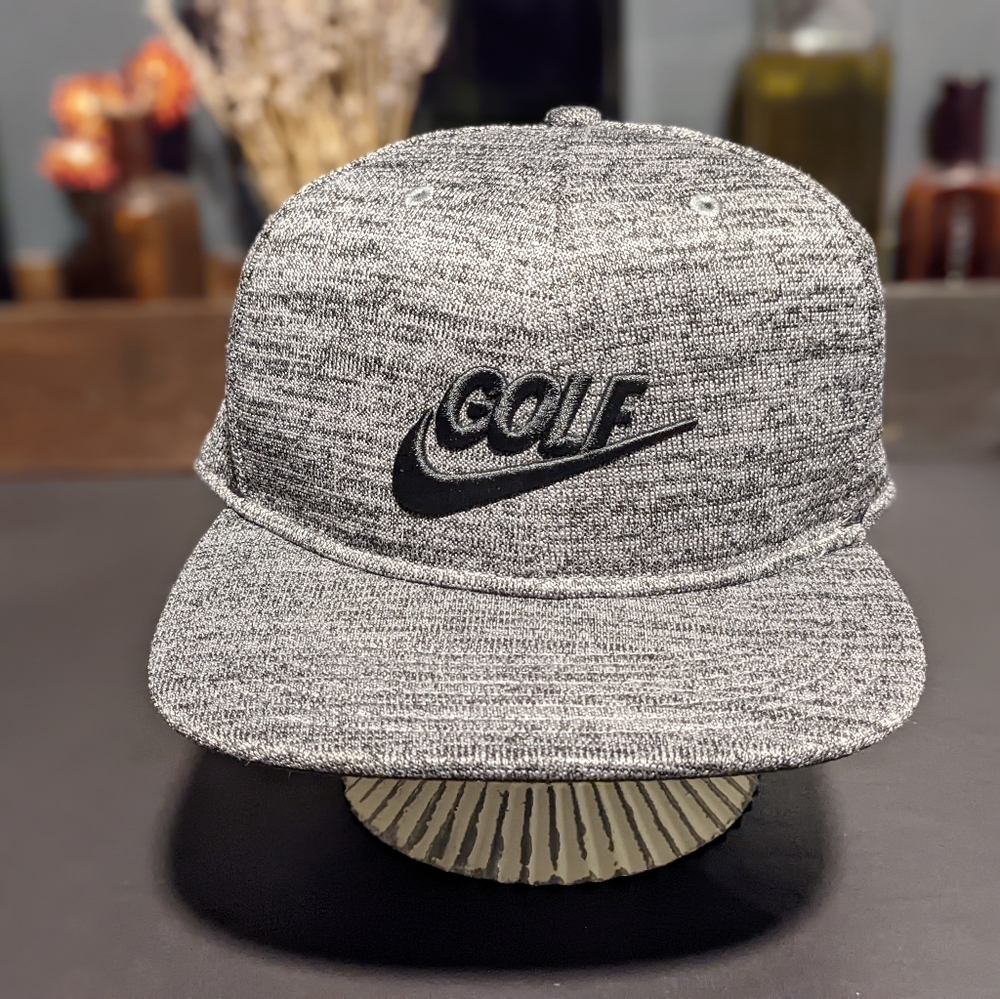 Nike Golf Men's Dri-Fit Heather Dark Gray Black Leather Strapback Hat Adjustable